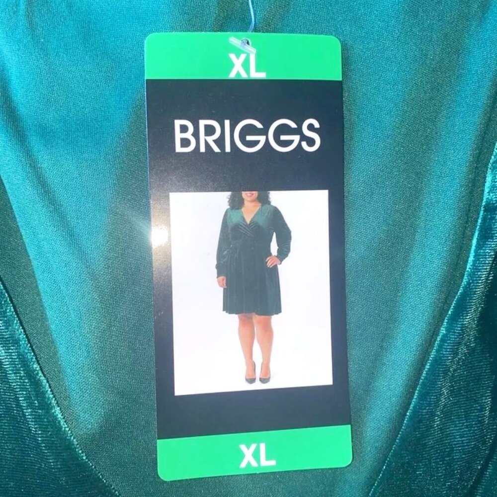 Briggs Women's Long Sleeve Green Velvet V-Neck Midi Dress Elastic Size XL B13